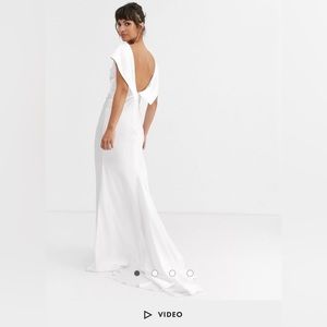 ASOS EDITION off shoulder maxi wedding dress with drape back detail